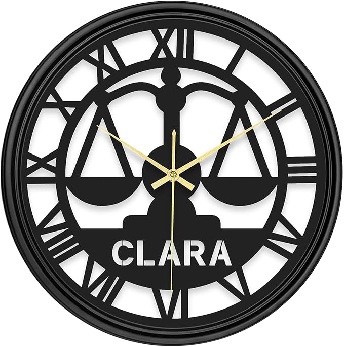 Personalized Name Round Wall Clock, Custom Libra Iron Art Clock with 7 Color Changing, Hanging Decor for Bedroom, Living Room, Home, Office, Housewarming Gift