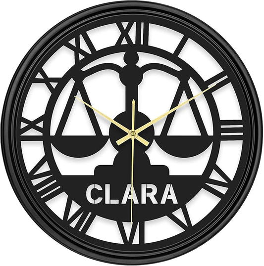 Personalized Name Round Wall Clock, Custom Libra Iron Art Clock with 7 Color Changing, Hanging Decor for Bedroom, Living Room, Home, Office, Housewarming Gift