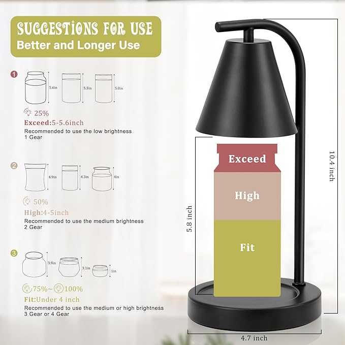 Black Candle Warmer, Candle Warmer Lamp with Timer, Electric Candle Lamp Warmer for Scented Wax with 2 Bulbs, House Warming Gifts New Home&Gifts for Women, Candle Lamp for Jar Candles