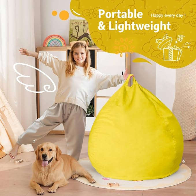 Homguava 2FT Bean Bag Chair: 2' Bean Bags with Memory Foam Filled,Comfy Beanbag Chairs Round Bean Bag Sofa with Dutch Velvet Cover-Yellow