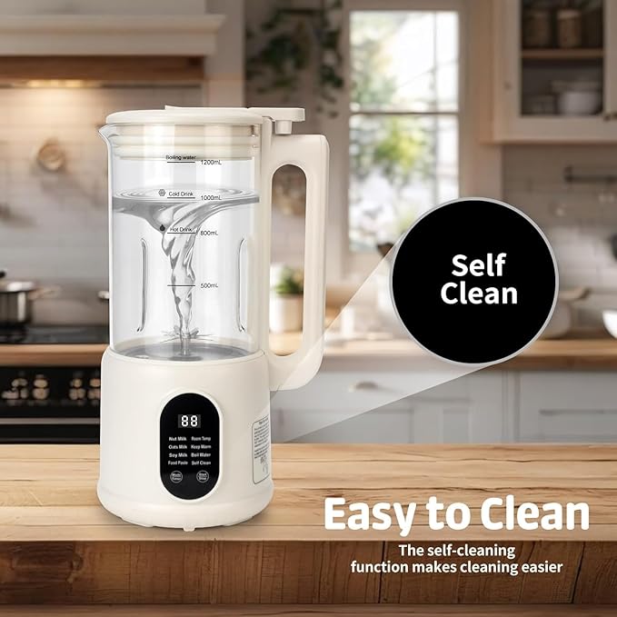 Nut Milk Maker, 8 in 1 Homemade Automatic Plant-Based Milk, Soy Milk, Oat Milk, Almond Milk, Coconut Milk & More, Multifunctional/12 Hours Timer/Auto-Clean/Room Temp/Keep Warm/Boil/Room Temp/Low-Noise