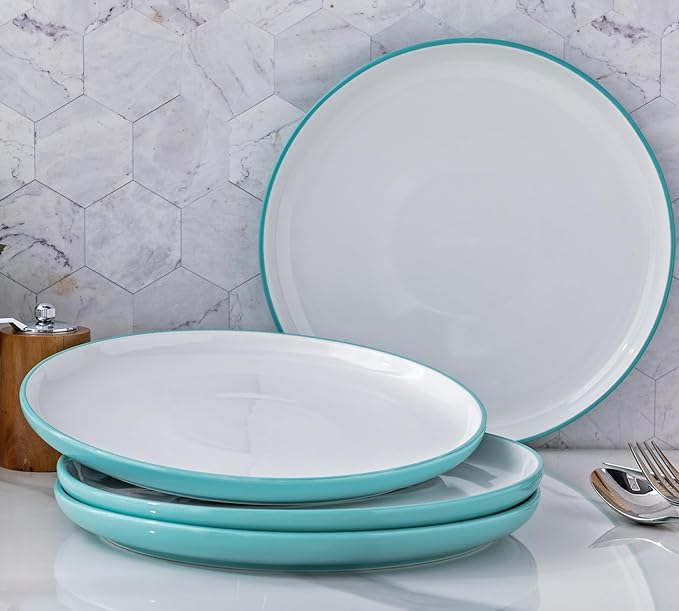 GBHOME 12 Pieces Ceramic Dinnerware Set, Modern White Dish Set for 4，Scratch Resistant Smooth Plates and Bowls Sets，Oven Safe，Microwave & Dishwasher