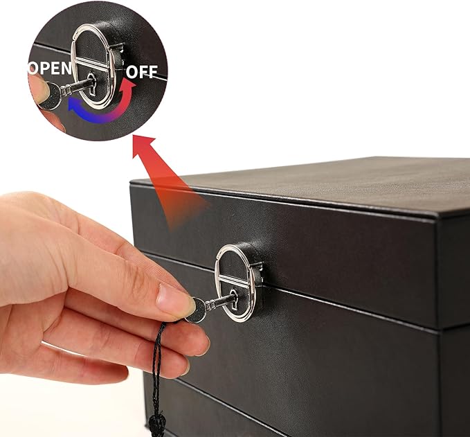 BOOVO Earring Jewelry Box For Women Girl Stud Organizer, 5 Layers Girl Jewelry Organizer Box With Lock Earring Holder Organizer Necklace Ring Jewelry Organizer Box For Girls (Black)