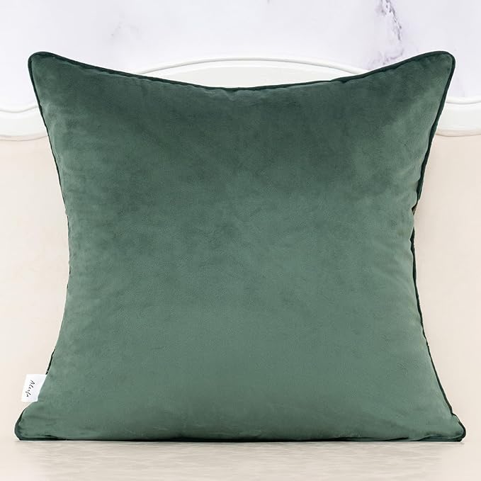 Alerfa Boho Green Floral Throw Pillow Cover 20x20 Inch Cut Velvet Sqaure Luxury Embroidered Decorative Pillow Cover for Couch Living Room Bedroom