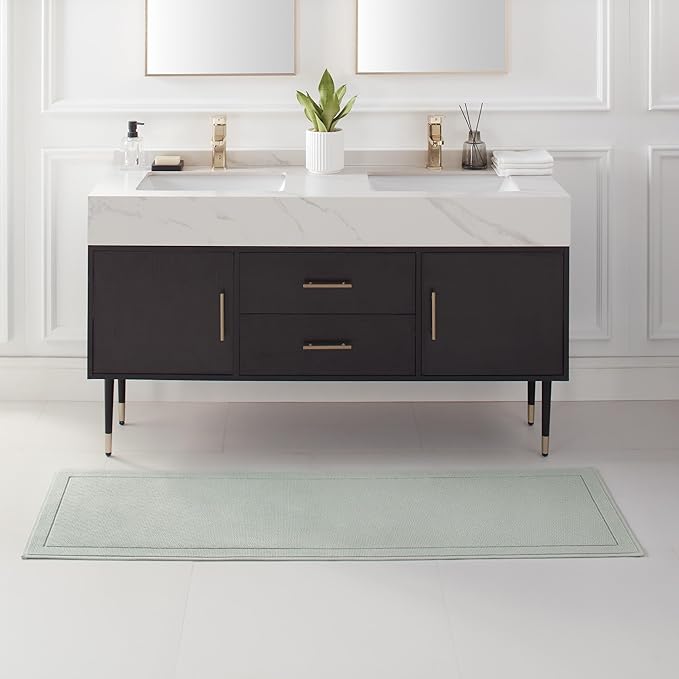 Arkwright 100% Cotton Bathroom Rug - High Absorbent Stylish Textured Woven Design Bath Mat, Slip Resistant Backing for Shower and Bathtub Floor, 20x60 in - Green