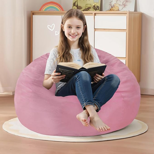 Homguava 2FT Bean Bag Chair: 2' Bean Bags with Memory Foam Filled,Comfy Beanbag Chairs Round Bean Bag Sofa with Dutch Velvet Cover-Dusty Pink