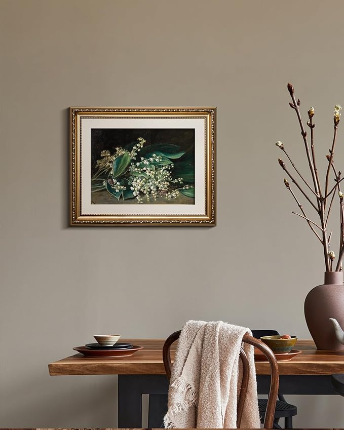 VIYYIEA Gold Framed Wall Art Canvas Print Home Decor Botanical Plant Wall Art Prints Bathroom Wall Decor Green Suzuran Plant Flower Wall Picture for Bedroom Floral Kitchen Art Boho Room Decor 13x16in