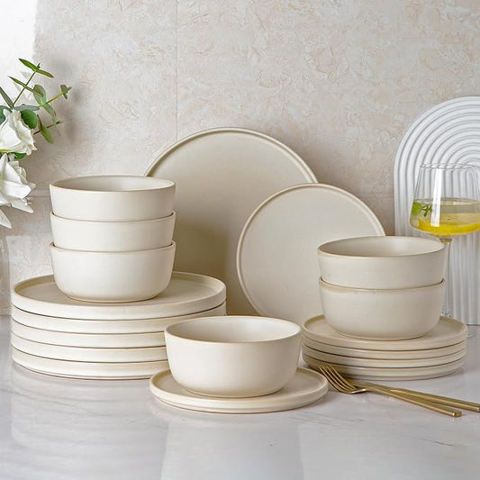 AmorArc Stoneware Dinnerware Sets for 6,Reactive Ceramic Plates and Bowls Set,Highly Chip and Crack Resistant | Dishwasher & Microwave Safe | Round Dishes Set Service for 6 (18pc)