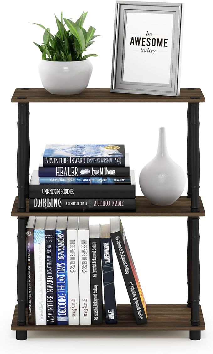 Furinno Turn-N-Tube 3-Tier Compact Multipurpose Shelf Display Rack with Classic Tube, Columbia Walnut/Black