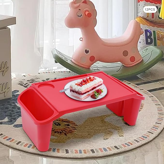 Set of 12 Kids Lap Desk Tray, Portable Activity Table, Plastic, Stackable for Drawing, Writing, Eating, Classroom, 19.69" L x 9.84" W x 7.09" H, Red