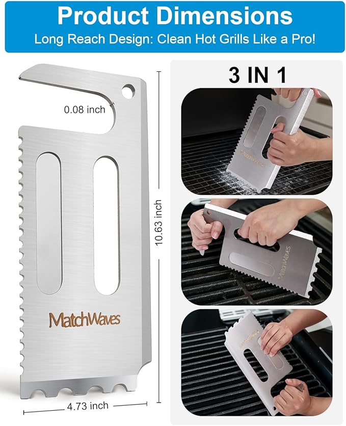 Grill Scraper for Traeger Grills, Stainless Steel Grill Grate Cleaner - Safe Bristle-Free Grill Cleaning Tool