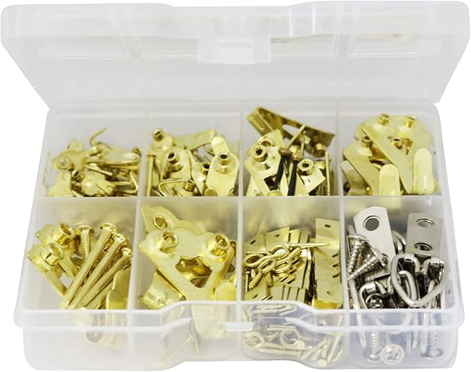 Picture Hanging Kit Heavy Duty 247 Pcs - Assorted Hooks, Nails, D Rings for Wall Mounting on Drywall & Wood, Hardware Set Holds 10-100 lbs