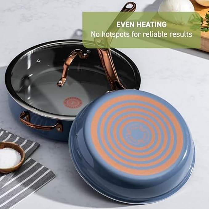 T-fal Preserve Ceramic, Non stick Cookware Set 13-Piece, Made without PFOA and PTFE, Oven & Broiler Safe up to 350°F, Includes Stockpot, Saucepans, Frying Pans, Protectors, Pots and Pans, Blue