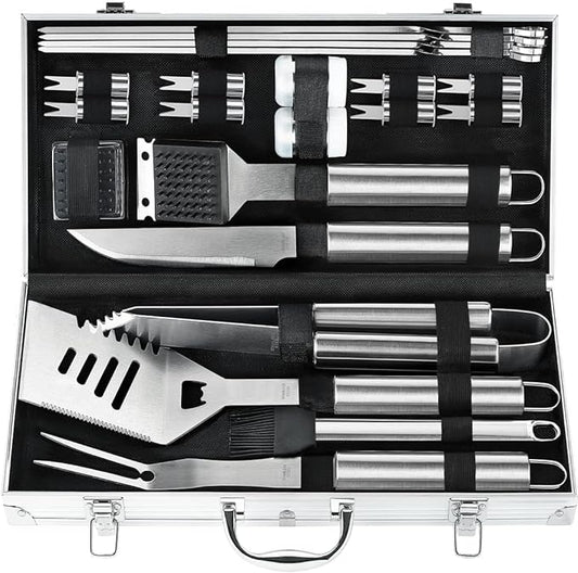 POLIGO 22PCS Heavy Duty BBQ Grill Accessories Set, Non-Slip Grill Tools for Outdoor Grill Set Thicker Stainless Steel Grill Utensils Set, Deluxe Grilling Tools Set in Aluminum Case Ideal Gifts for Men