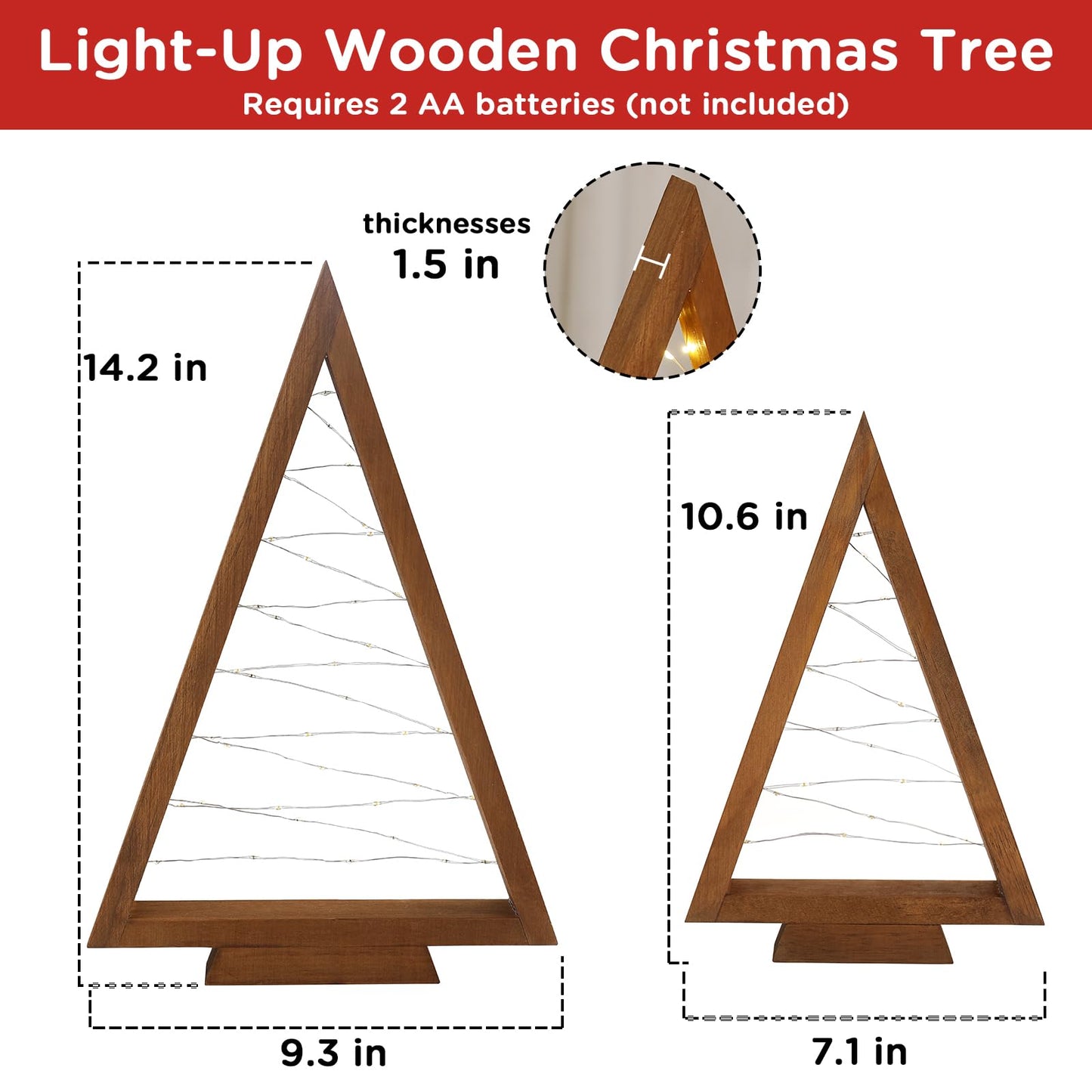 Christmas Decorations-2PCS Light Up Wooden Christmas Tree- Handmade Tabletop Christmas Tree with Light for Farmhouse Home Kitchen Table Mantle Shelf Party Decor