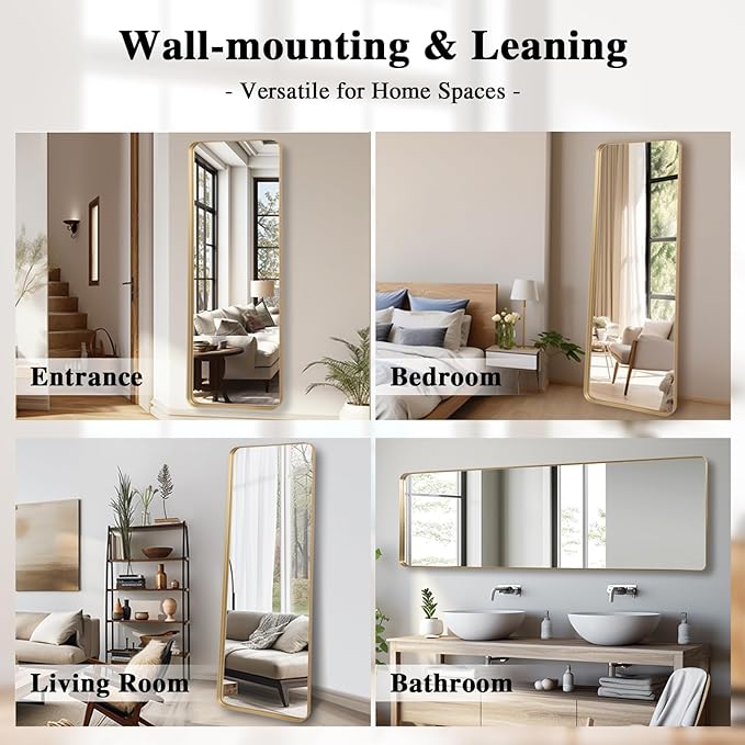 Rectangle Mirror Full Length 24" x 71" Large Floor Mirror Gold Metal Deep Frame Wall Mounted Hanging Mirror for Home Decor Leaning Wall Full Body Dressing Mirror for Closet Bedroom