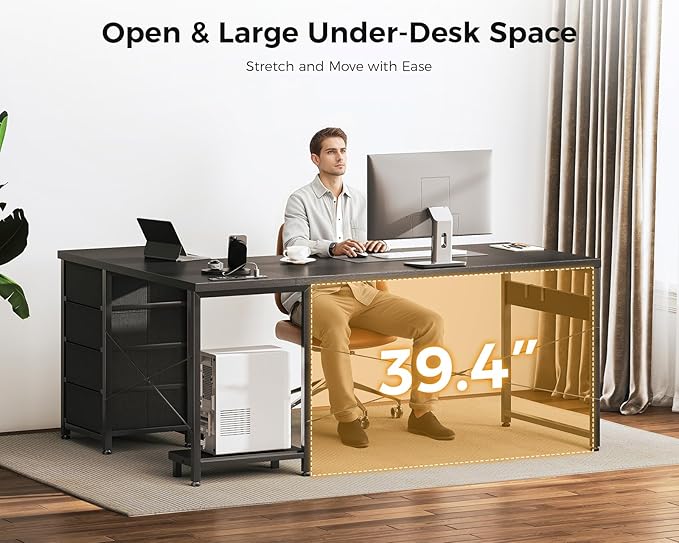 AODK L Shaped Gaming Desk with 4 Drawers, 53" Reversible Home Office Desks with Power Outlets, L Shaped Computer Desk with USB Charging Port and Host Stand, Corner Desk, Easy to Assemble, Black