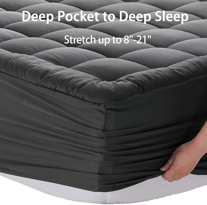 EASELAND Queen Size Mattress Pad Pillow Cover Quilted Fitted Mattress Protector Cotton Top 8-21" Deep Pocket Cooling Mattress Topper (60x80 Inches, Dark Grey)