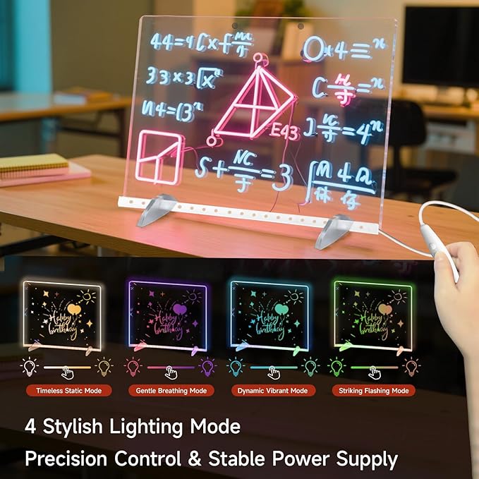 Lumiboard Led Drawing Board for Kids,13.7"*10.1"Acrylic Light Up Drawing Dry Erase Board for Kid,Doodle Board with 7 Lights, 4 Dynamic Modes Led Message Writing Board Led Note Board for Office/School