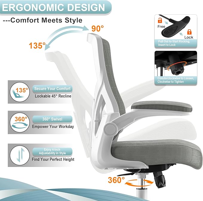 Office Chair, High Back Desk Chair Adjustable Height and Ergonomic Design Home Office Computer Chair Executive Lumbar Support Padded Flip-up Armrest Swivel Task Chair