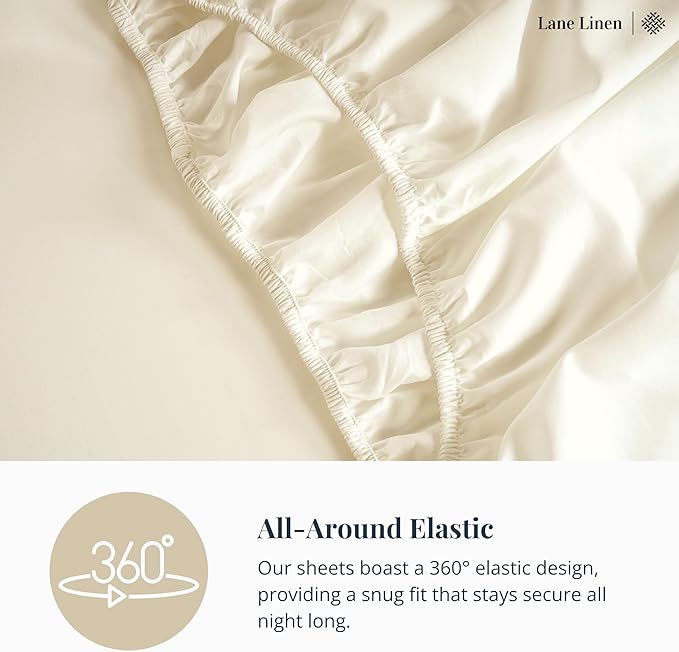 LANE LINEN 100% Cotton 600 TC Soft Twin Bedding Sheets & Pillowcases Set- Sateen Weave Fully Elasticized 15 inch Deep Pocket Twin Sheets, Hotely Like Think Natural Cooling Bedding- Ivory