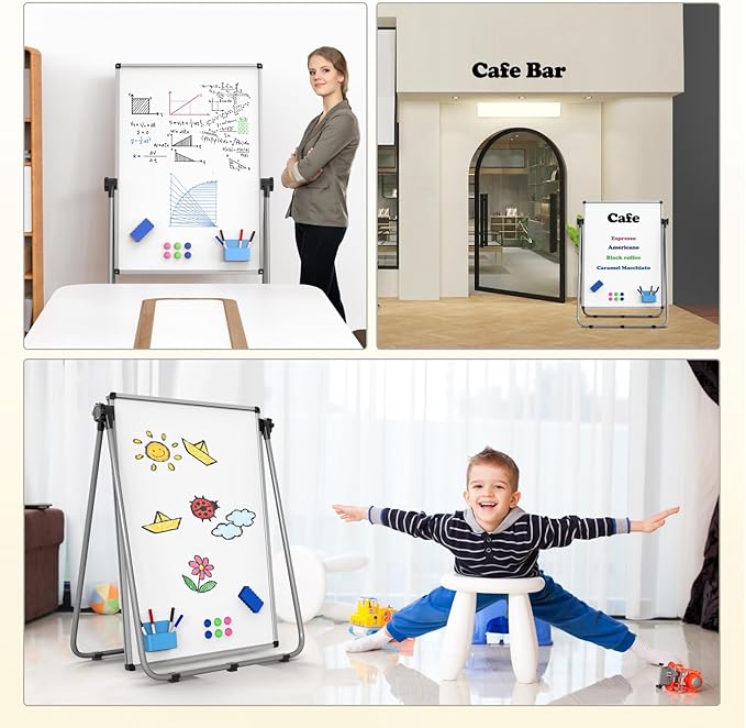 Double Sided White Board with Stand - 40x28 Portable Whiteboard Easel with Height Adjustable & 360° Rotation for Home Office Classroom, Standing Dry Erase Board for Presentation