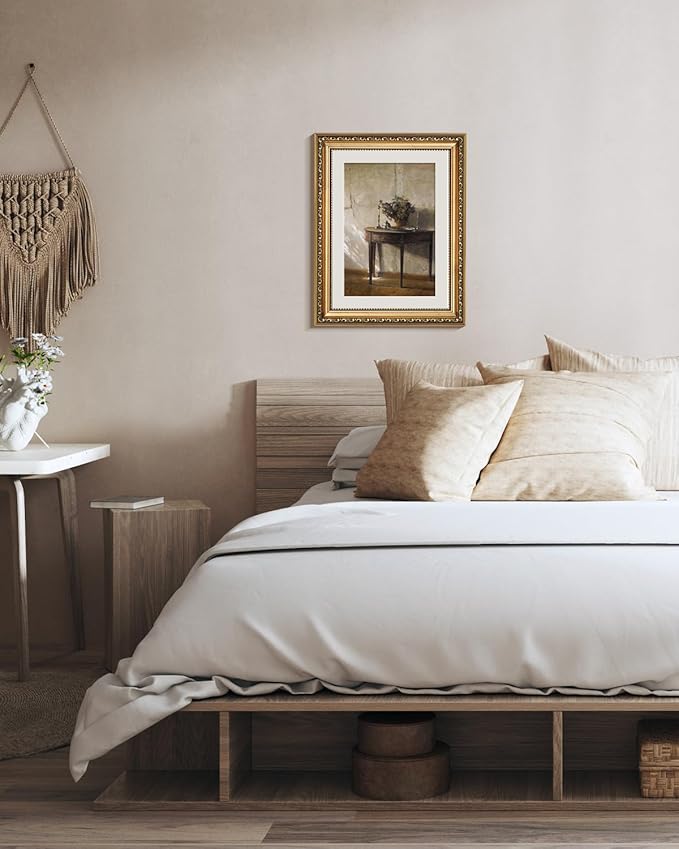 VIYYIEA Gold Framed Wall Art, After Noon Canvas Print Home Decor Vintage Art Painting Picture Bathroom Wall Decor, Potted Plant Artwork for Living Room Bedroom Kitchen Office - 14L x 11W