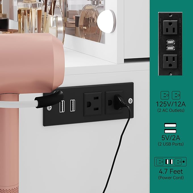 YITAHOME Makeup Vanity Table with Lighted Mirror, Cushioned Stool, 4 Storage Drawers & Hidden Jewelry Organizer, 3-Mode LED Lighting