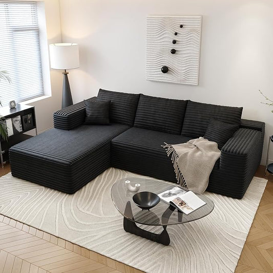 107.5" Cloud Sectional Couch with L-Shape Chaise,Modern Modular Sofa with Deep Seat, Upholstered Couches for Living Room Bedroom Apartments,No Assembly Required, (Black,Left Facing Chaise)