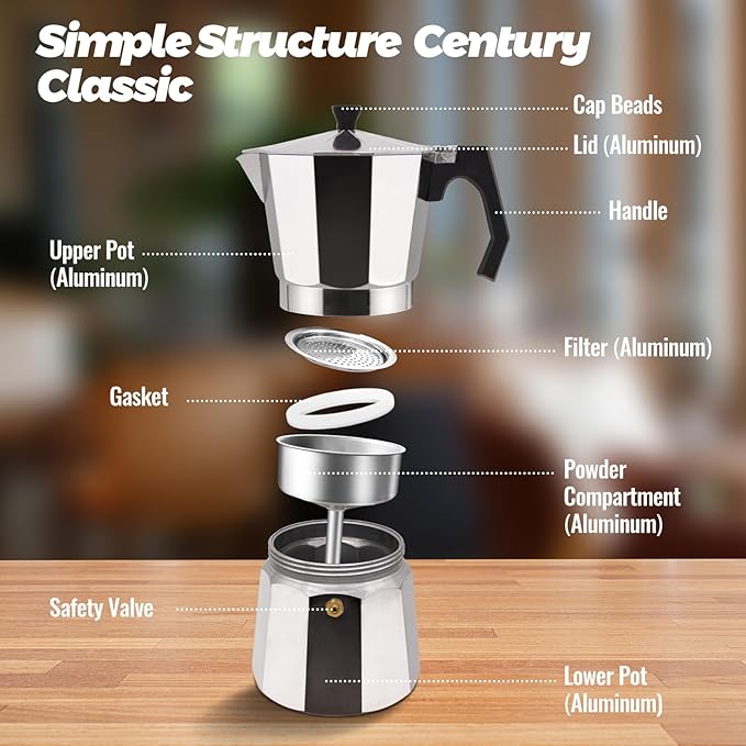12 Cup Aluminum Moka Pot Classic Stovetop Espresso Coffee Maker 600ml 20oz Coffeemaker Percolator Mocha Pot Greca Coffee Maker Cafe Makers for Italian and Cuban Café Brewing Silver