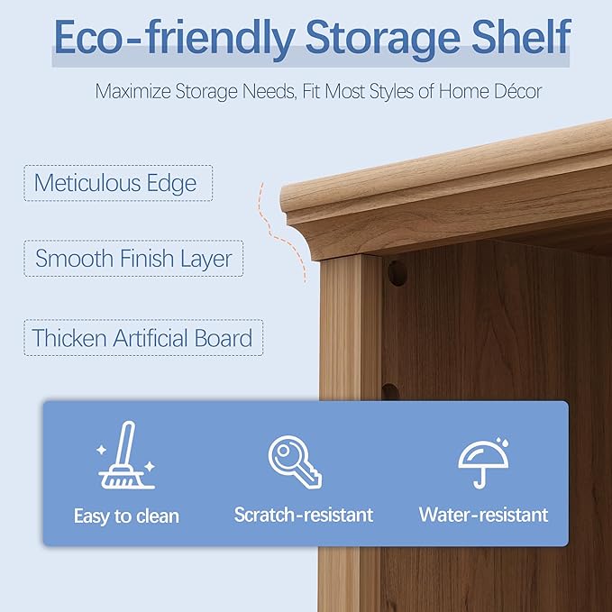 blini 5-Shelf Tall Bookcase Wooden Bookshelves 33in Wide Floor Standing Display Storage Book Shelves 70 in Oak Bookcase for Home Office, Living Room, Bed Room