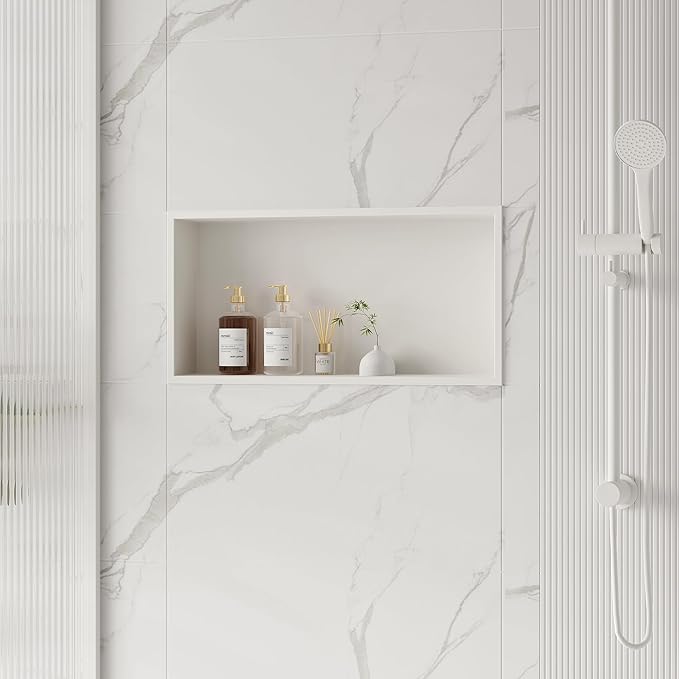 Stainless Steel Shower Niche 24" X 12", No Tile Needed Wall Niche, Recessed Shower Shelf for Bathroom Storage, Matte White