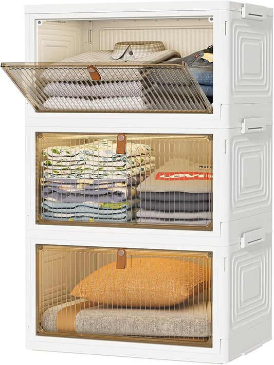 Closet Organizers and Storage 70Qt 3 Pack Stackable Storage Bins with 1 Lid Foldable Closet Organizer Boxes for Clothes Office Supplies Snacks (23Qt X 3)