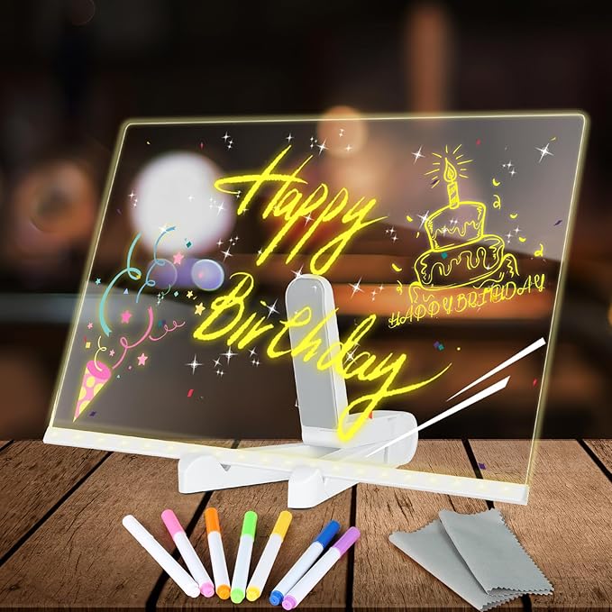 Acrylic Dry Erase Board with Light, 11.8 X 7.9” Clear Dry Erase Boardwith 7 Colors Pen Dry Erase Board to Do List Clear School Supplies for Kids