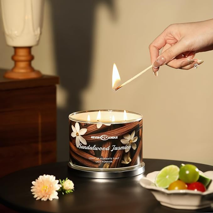 4-Wick Candles for Home Scented - 18oz Soy Wax Blend Candle Over 50Hrs Long-Lasting Fragrance, Home Decor and Housewarming Gifts, Sandalwood Jasmine