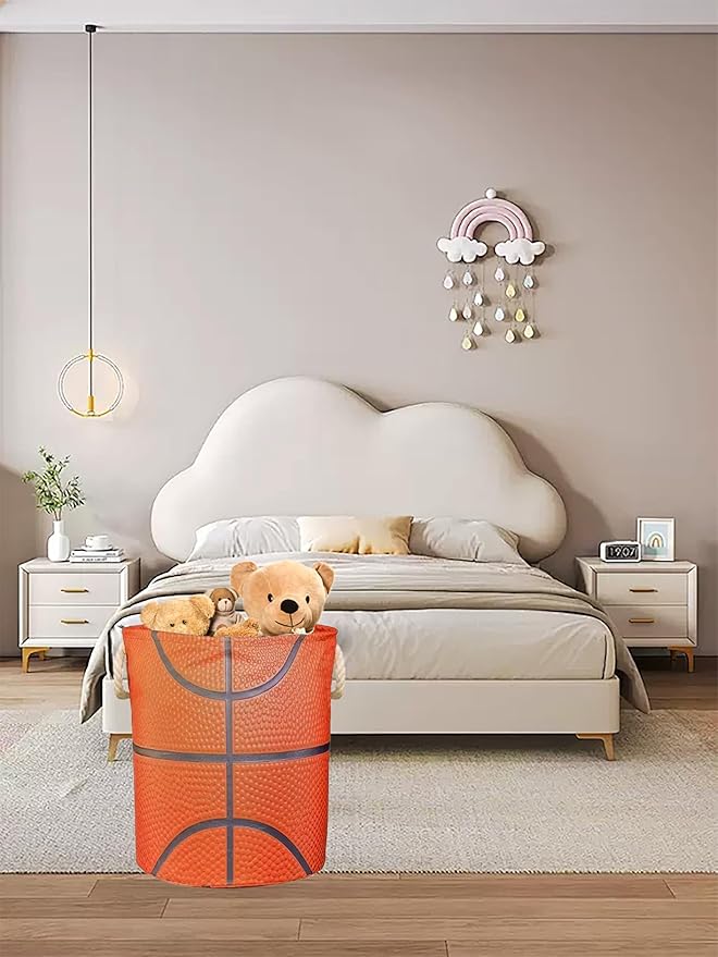 Basketball Hamper for Boys Room Decor Funny Tote Bag Kids Laundry Basket For Teen Boy Girl Ball Gift 17.7x13.7 Inch
