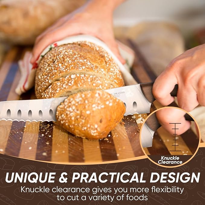 Purple Dragon Bread Knife, Serrated Knives for Homemade Bread Sourdough, German High Carbon Steel Cake Knife and Fruits Cutting, Gift Box, Anniversary Idea Gift for Father Dad - Pointed