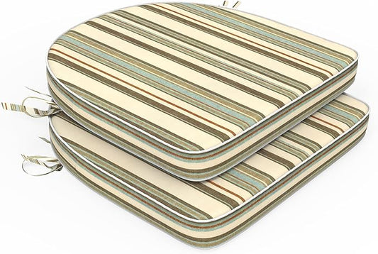 Set of 2 Outdoor Chair Cushions 19"x19"x2",Water Repellent Dining Seat Cushion with Ties and Removable Covers, Chair Cushions for Indoor and Patio Furniture, Stripe Onyx
