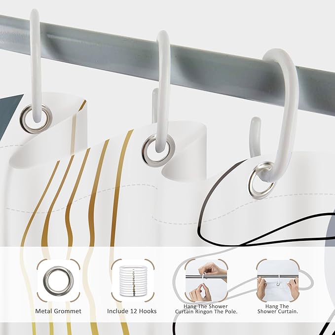 Glawry Abstract Tropical Shower Curtain Chic Boho Plant Palm Leaf Watercolor Blue Simple Minimalist Bathroom Modern Botanical 60Wx72L Inches Bath Accessories Art Home Decor Fabric with Hooks