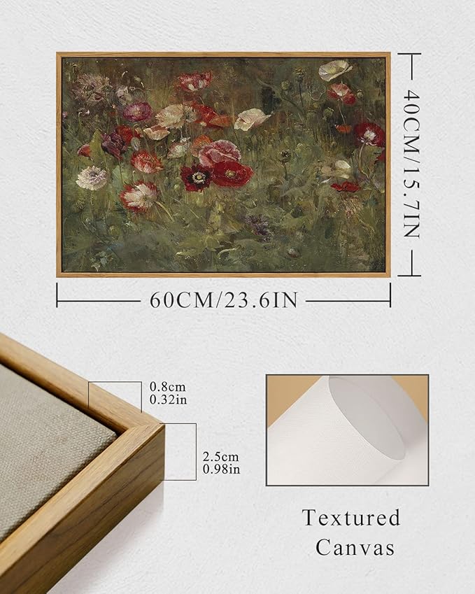 InSimSea Framed Canvas Wall Art, Vintage Decor, Classical Floral Scenic Oil Painting Canvas Prints, Rustic Wall Decor for Bedroom, Bathroom, Office, 16"x24"