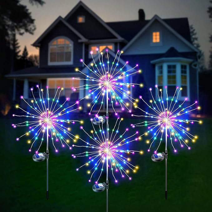 Anordsem Solar Lights Outdoor Waterproof: Garden Light Powered for Yard Outside Decorations -Fireworks Lamp Led for Patio Flower Bed Decor 4 Pack-Sparklers Fairy Colorful Gifts for Women Wife Party