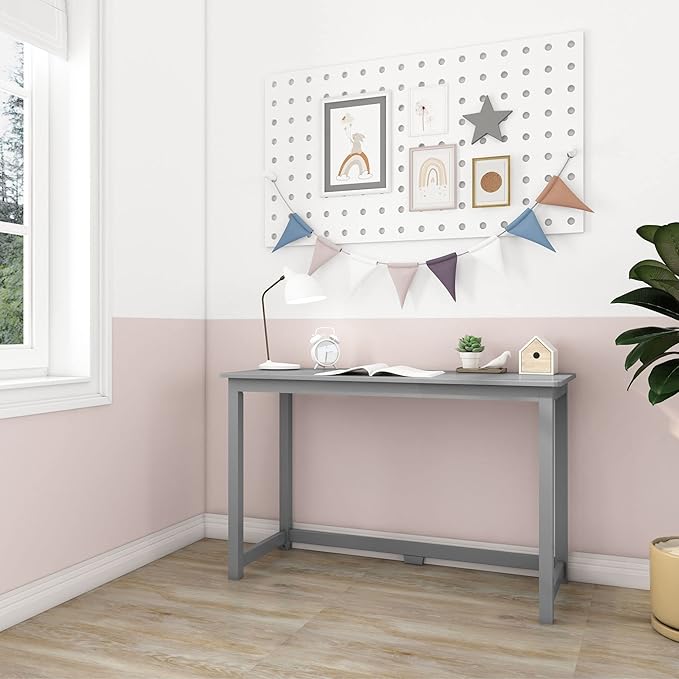 Max & Lily Solid Wood Desk, 47 Inches, Grey