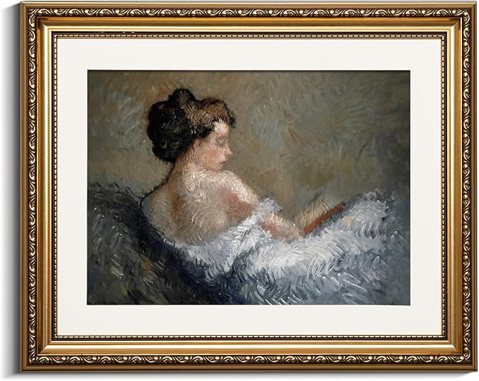 VIYYIEA Gold Framed Wall Art Canvas Print Home Decor Portrait Wall Art Sitting Woman Vintage Decor Room Aesthetic Mid Century Lady Elegant Farmhouse Painting Wall Decor for Bedroom Bathroom 13x16in