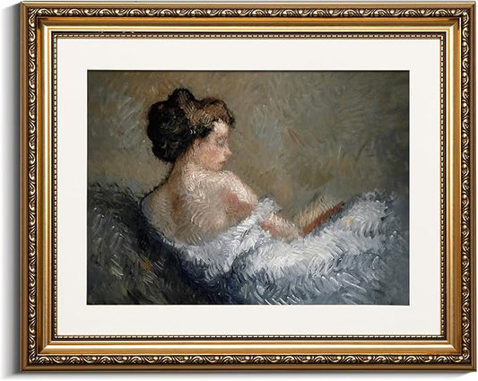 VIYYIEA Gold Framed Wall Art Canvas Print Home Decor Portrait Wall Art Sitting Woman Vintage Decor Room Aesthetic Mid Century Lady Elegant Farmhouse Painting Wall Decor for Bedroom Bathroom 13x16in