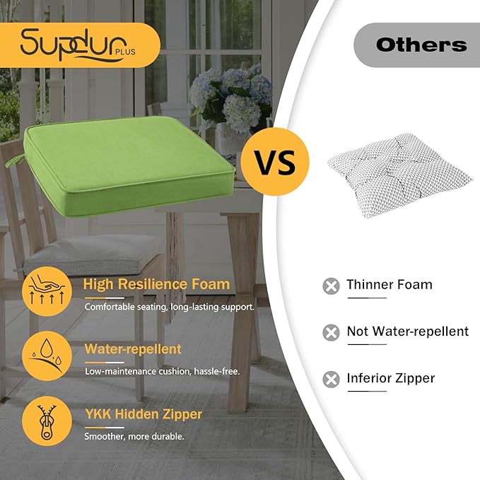 Outdoor Sunbrella Square Corner Seat Cushion, 19"x19"x3", Set of 4, Non Slip Seat Cushion Pads with Removable Cover for Patio Furniture, Garden Yard Lawn, Canvas Ginkgo