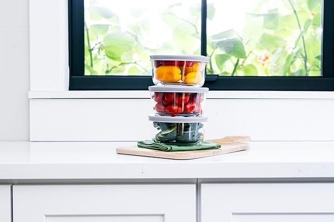 6-Piece Glass Food Storage Containers Set (3 Containers + 3 BPA-Free Lids) | 4-Cup, Leakproof | Microwave, Freezer, Oven & Dishwasher Safe | Ideal for Meal Prep & Pantry Organization