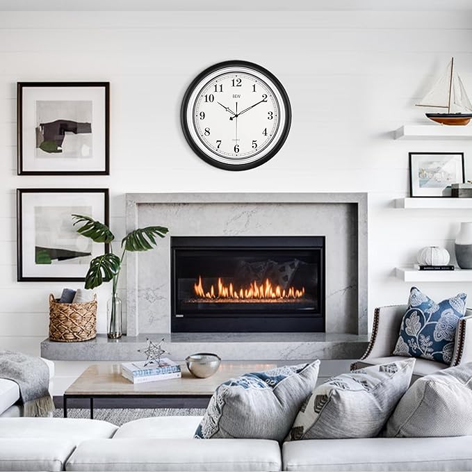 Black Wall Clocks, 18 in Large Wall Clocks Battery Operated, Retro Anolog Silent Vintage Decorative Wall Clock for Kitchen, Bathroom, Bedroom, Office, Living Room Decor-Black Silver