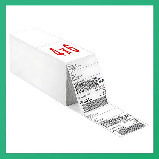 Fanfold [4 x 6 inch] x [3000 Labels] Thermal Stack Direct White Strong Adhesive Perforated Postage Shipping Printer Compatible with Zebra SNBC Epson Rollo (3000 Labels, Fanfold)