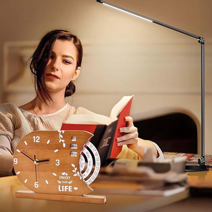 2-in-1 Wooden Analog Clock & Calendar - Silent No Ticking Desk Clocks Perpetual Calendar for Office, Bedroom, Study - Vintage Home Shelf Table Decor - Flip Date, Month & Day of The Week