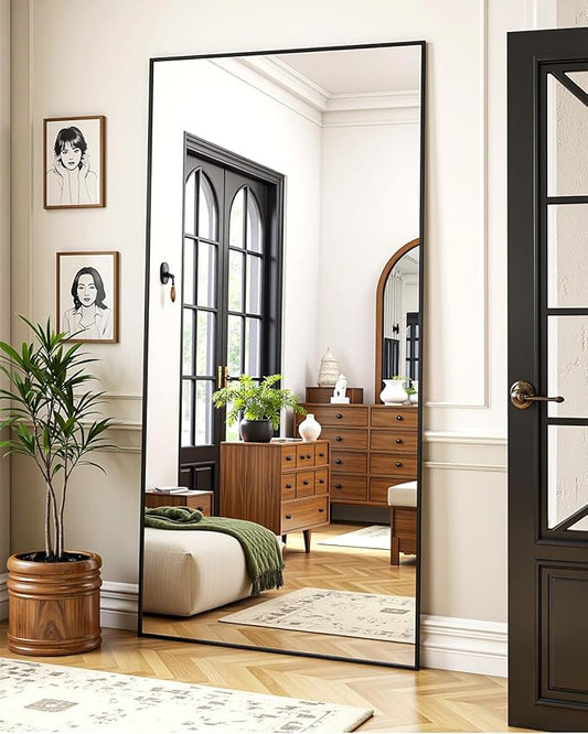 Suidia Full Length Mirror, 71"x28" Floor Standing Mirror Freestanding, Full Body Mirrors with Stand for Bedroom, Hanging Mounted for Living Room Cloakroom, Black, Rectangular Style